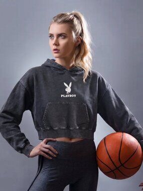 Ladies PLAYBOY Black Cropped Hoodie